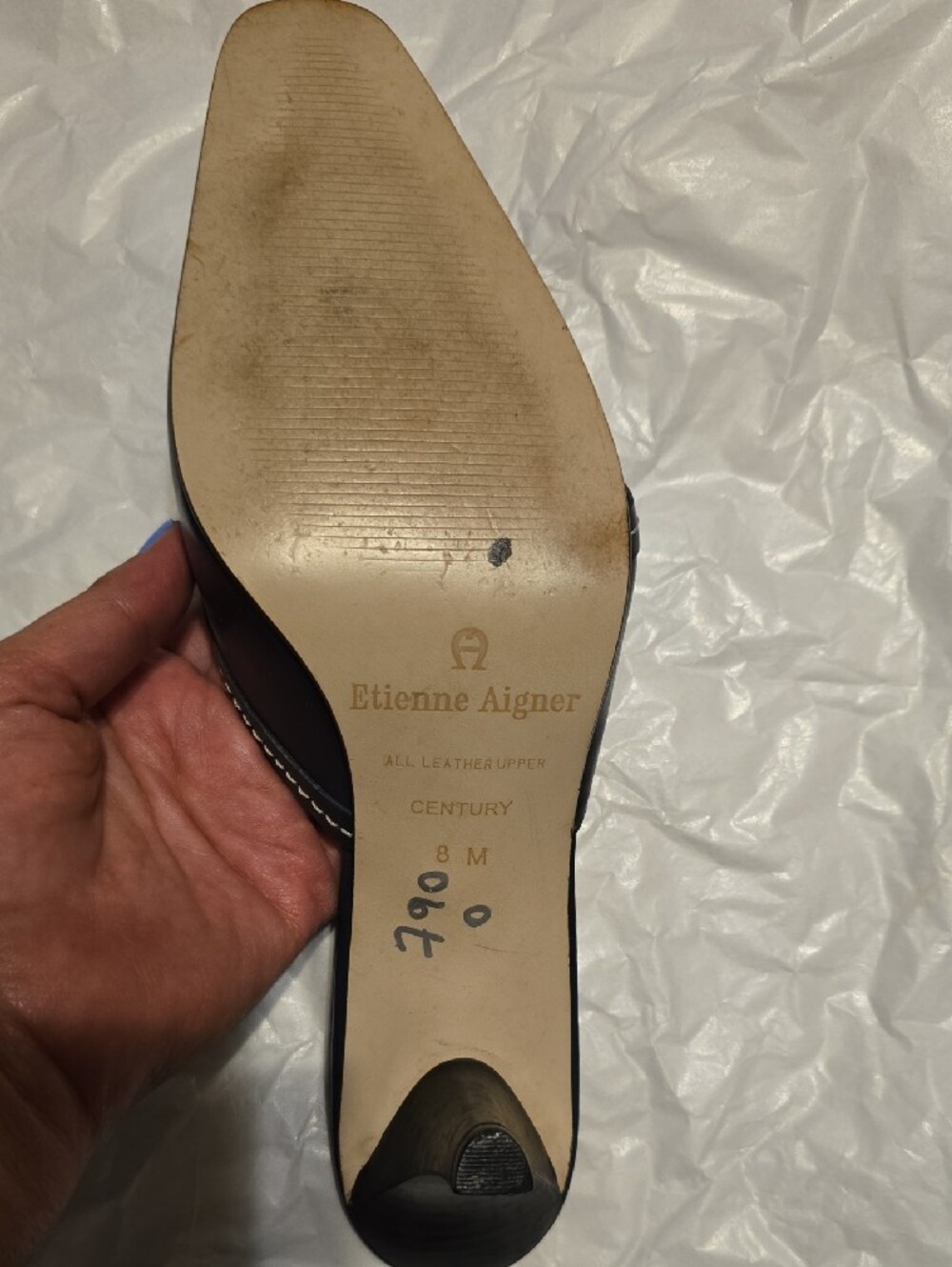 Etienne Aigner Navy Leather Slip-On Mules Sz 8 - Picture 4 of 6